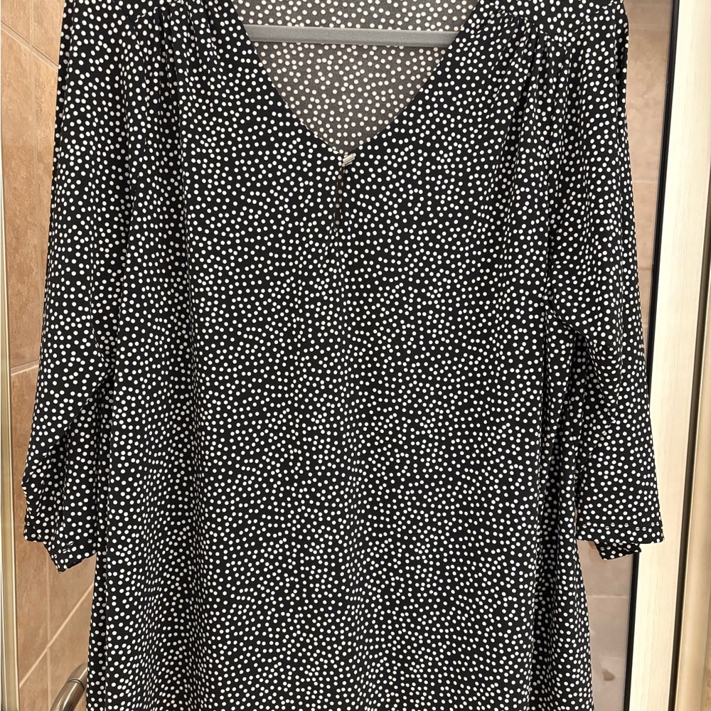 Tahari Black and White 3/4 Sleeve V Neck Blouse